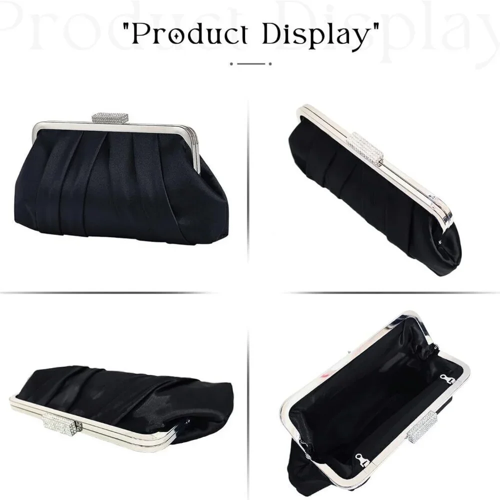 Women Elegant Pleated Satin Clutch Bag Convertible Chain Night Out Accessory